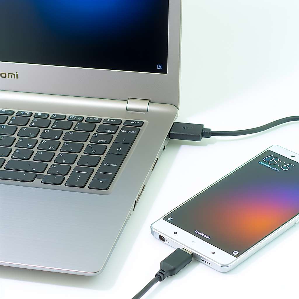 Xiaomi smartphone verbunden über Usb Kabel mit Laptop