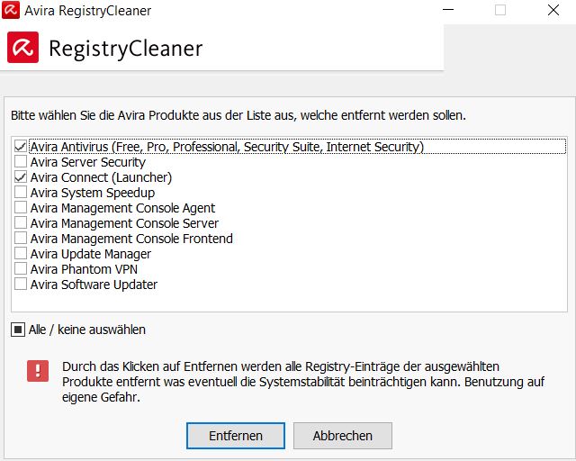 Avira Regitry Cleaner