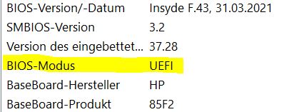 BIOS  Modus UEFI