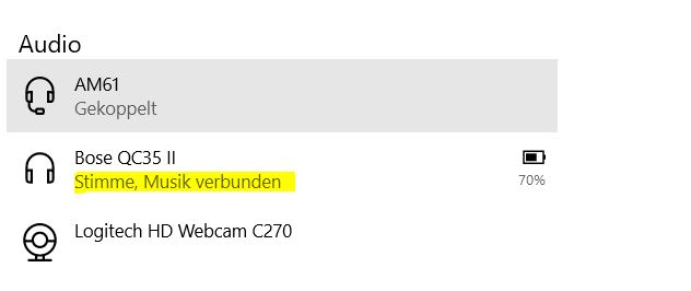 Bluetooth Headset - Stimme und Audiowiedergabe Windows