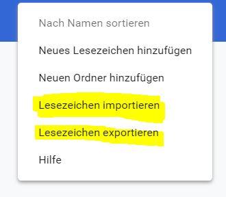 Lesezeichen exportieren - Chrome Browser