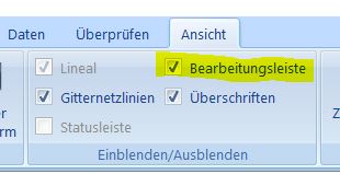 Bearbeitungsleiste einblenden Excel