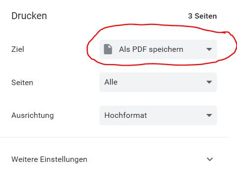 Als PDF Datei speichern - Drucken