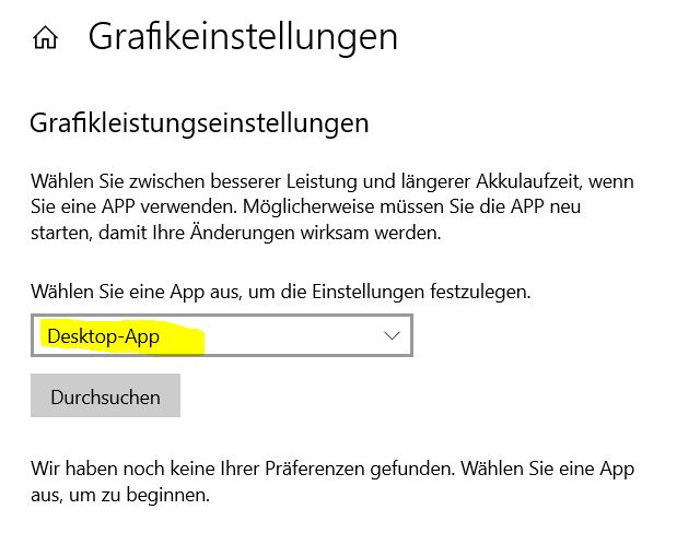 Grafikleistungseinstellungen aktivieren