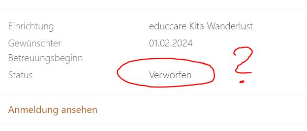KITAFinder Status "Verworfen"