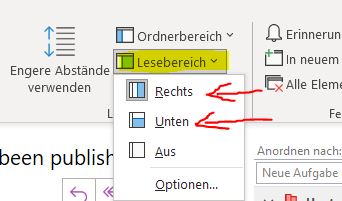 Lesebereich ausgegraut - in Outlook aktivieren