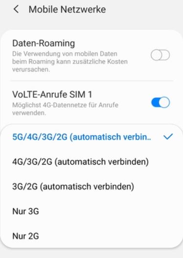 Netzmodus ändern auf dem Samsung Galaxy S23