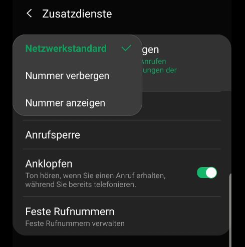 Rufnumemr unterdrücken auf dem Samsung Galaxy S10