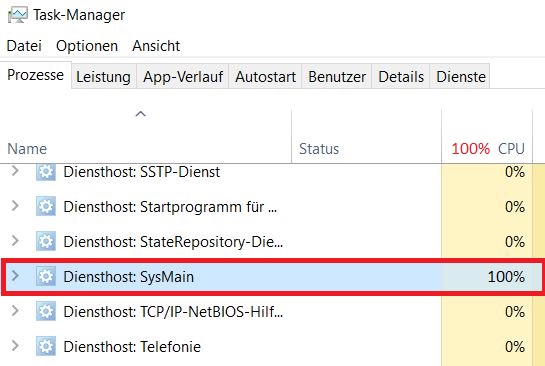 SysMain mit 100% Auslastung im Task Manager