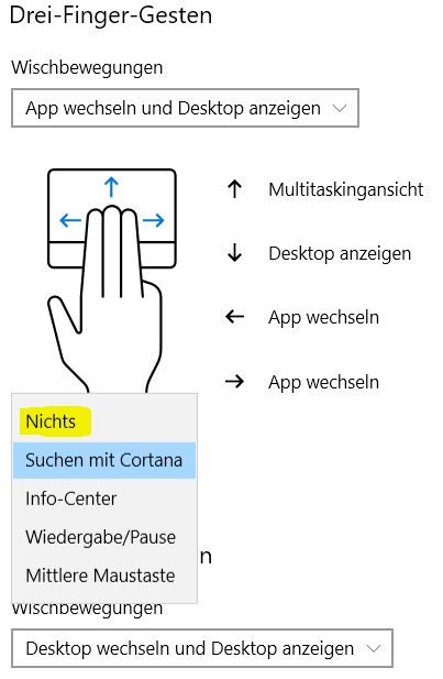 Touchpad Gesten Windows deaktivieren