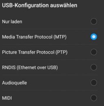 USB Modus MTP - Android 9.0 Pie