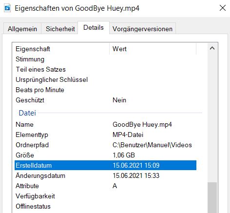 Videodatei Datum anpassen