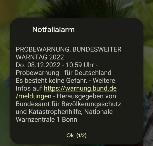 CB Nachrichte Testwarnung am Warntag