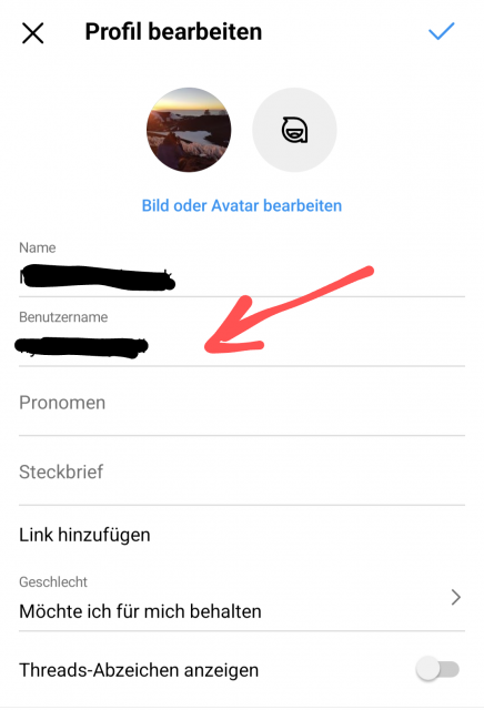 Instagram Benutzernamen ändern