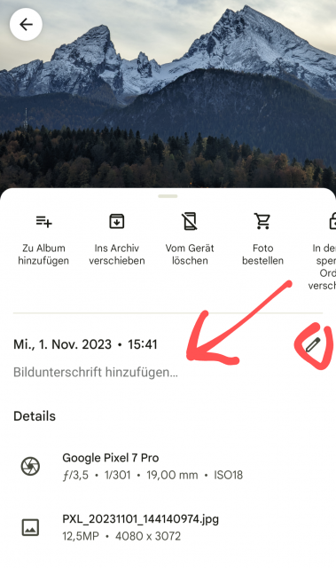 Bildunterschrift hinzufügen Google Fotos