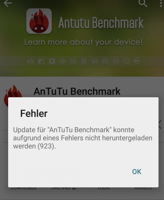 fehler 923 beim