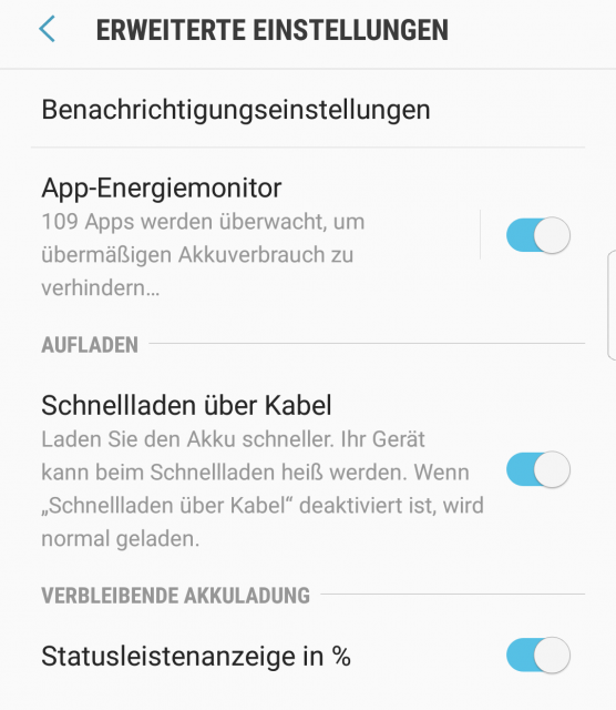 Akku Menü Galaxy S7