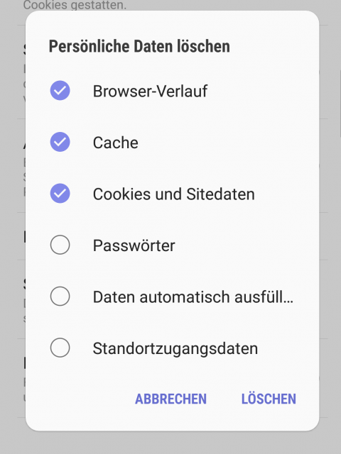 Samsung Galaxy S8 Chronik löschen