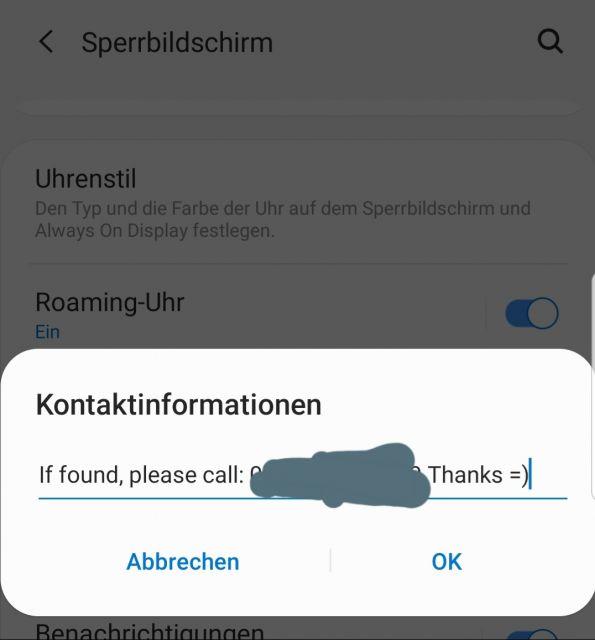 Sperrbildschirm kontaktinfo