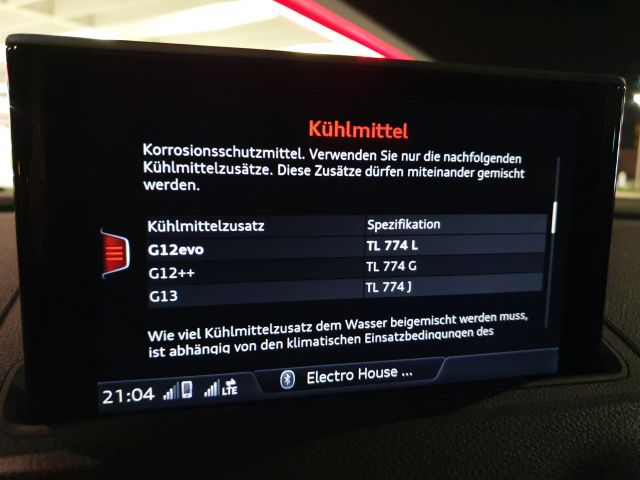 Kühlmittel Audi RS3 8V