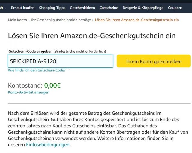Geschenkgutschein einlösen Amazon