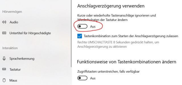 Anschlagverzögerung der Tastatur deaktivieren - Windows 10
