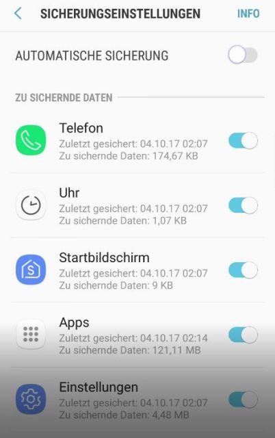 Samsung Galaxy S8 Automatische Sicherung deaktivieren - Cloud