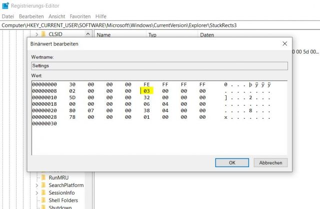 Binärcode ändern Taskleiste oben