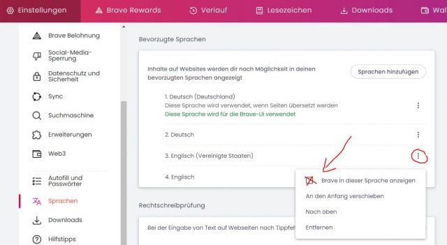Brave Browser Sprache einstellen