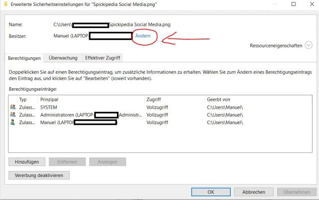 Dateirechte anpassen Windows