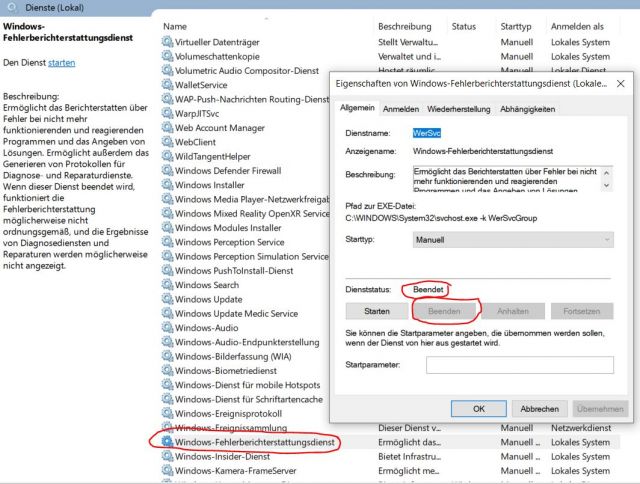 Windows 10 Fehlerberichterstattung deaktivieren