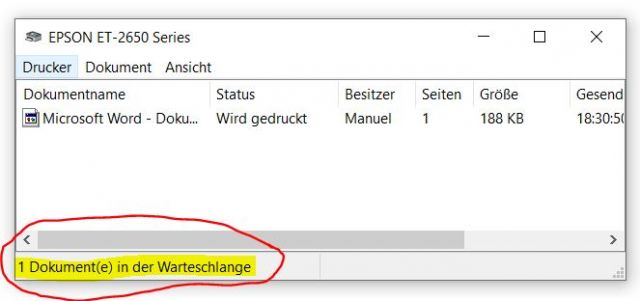 Dokument in Druckerwarteschlange