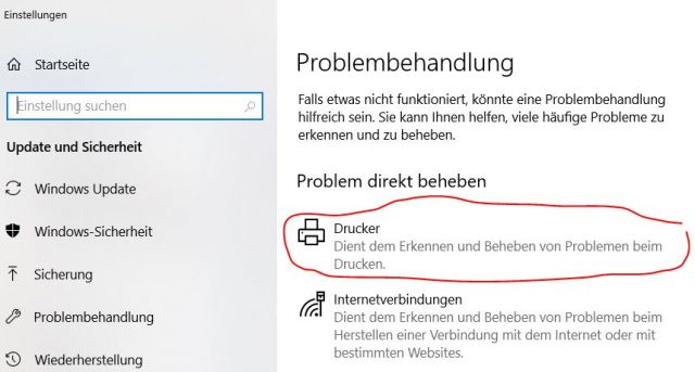 Problembehandlung Windows 10 für Drucker