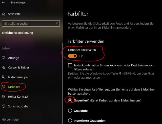Farben umkehren Windows 10