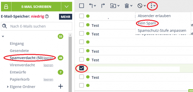 Freenet Spam Absender erlauben