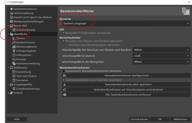 GIMP Sprache anpassen