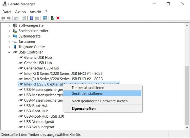 USB Gerät deinstallieren Windows Gerätemanager