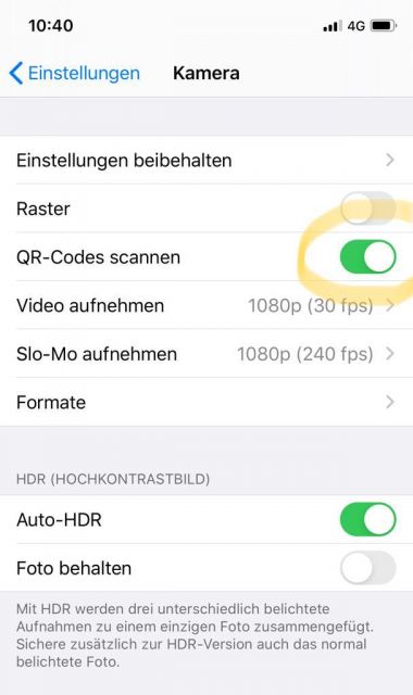 QR Code Scanner iPhone aktivieren