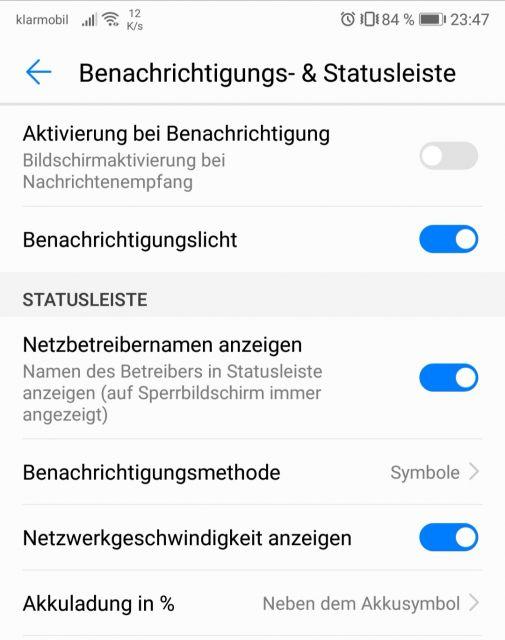 Notification LED Huawei P20 Pro deaktivieren oder aktivieren