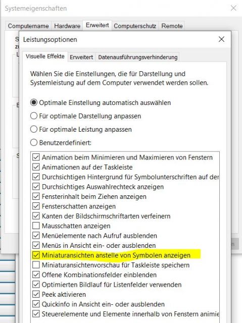 Miniaturansicht an Stelle von Symbolen