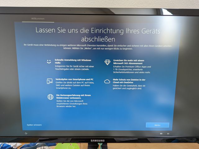 Windows Einrichtungsbildschirm