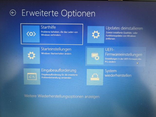 UEFI Firmware Einstellungen öffnen