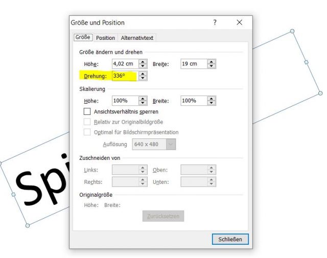 PowerPoint Exakten Winkel eingeben - Text