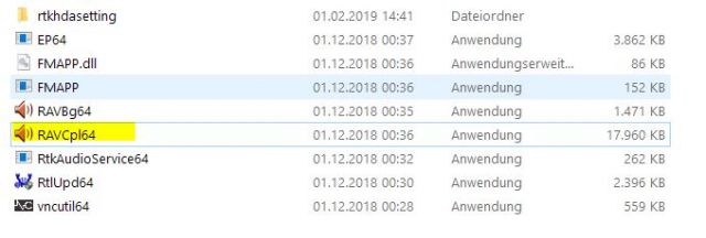Verzeichnis Realtek Audio Treiber 