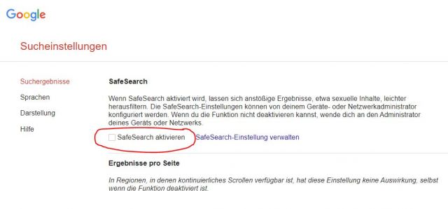 SafeSearch deaktivieren