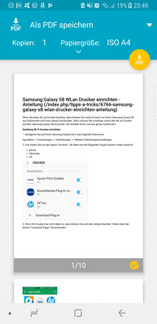 PDF-Button Samsung Galaxy S8