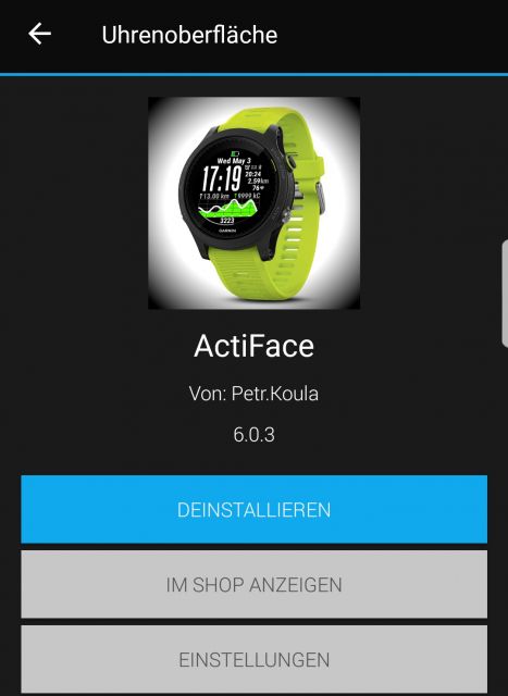 Watchface deinstallieren - Garmin Forerunner 235