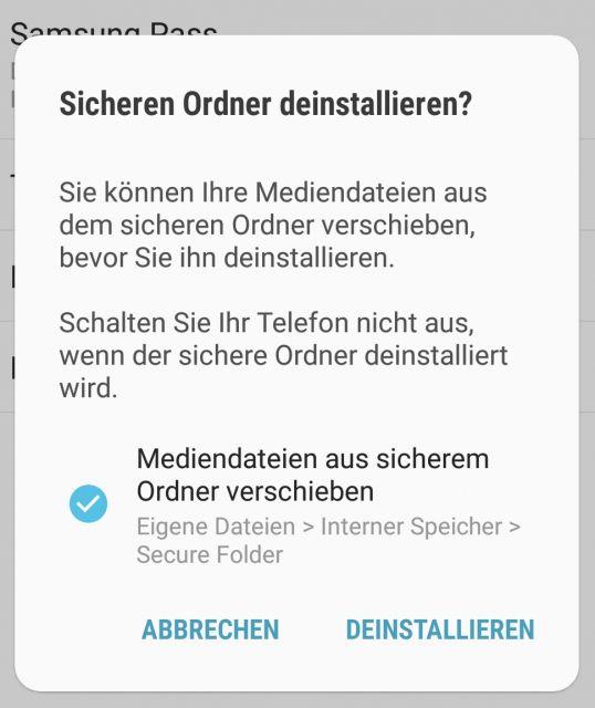 Samsung Galaxy S9 Sicherer Ordner löschen