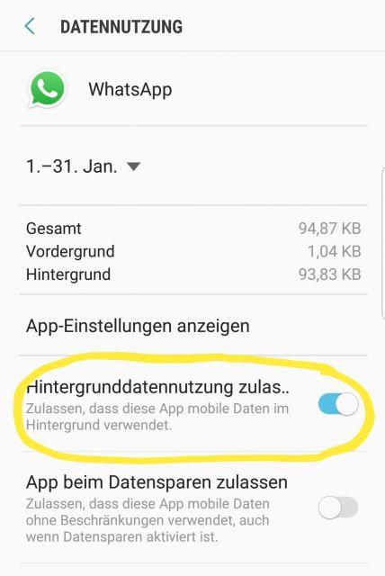 WhatsApp Hintergrunddatennutzung aktivieren