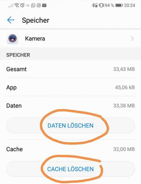 Huawei P20 Pro Kamera Fehler - App zurücksetzen